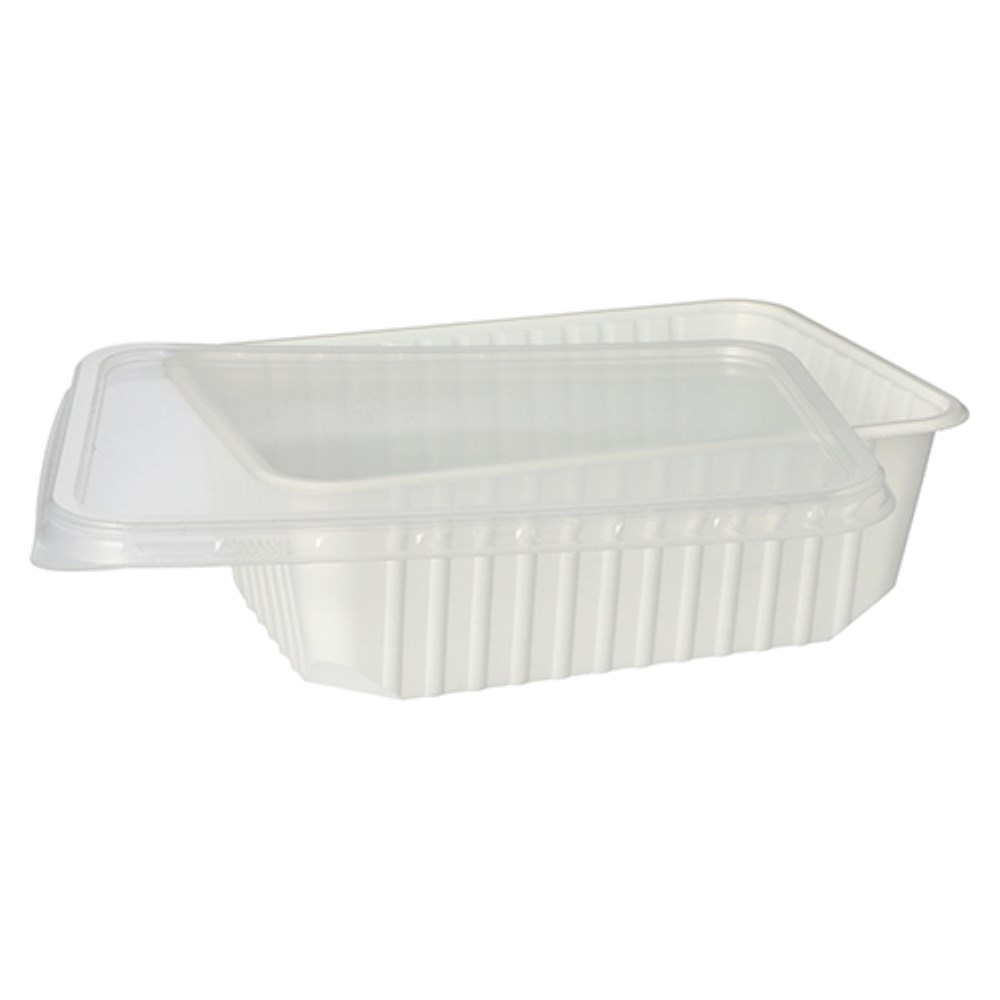 50 Deckel für Verpackungsbecher, PP 0,7 cm x 18,6 cm x 13,3 cm transparent 50 Verpackungsbecher, PP 1 l 6,3 cm x 18,6 cm x 13,3 cm weiss