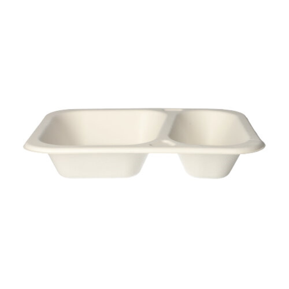 100 Siegelschalen Zuckerrohr 2-geteilt 725 ml 4,2 cm x 18,5 cm x 23,5 cm weiss