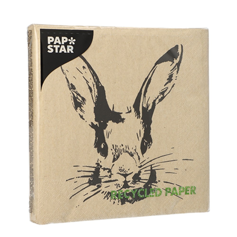 20 Servietten, 3-lagig 1/4-Falz 33 cm x 33 cm natur "My Name is Rabbit" aus recyceltem Papier