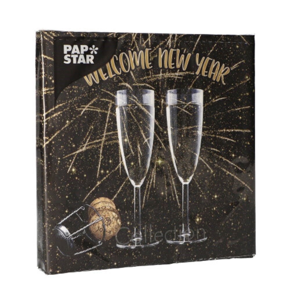 20 Servietten, 3-lagig 1/4-Falz 33 cm x 33 cm "Welcome New Year"