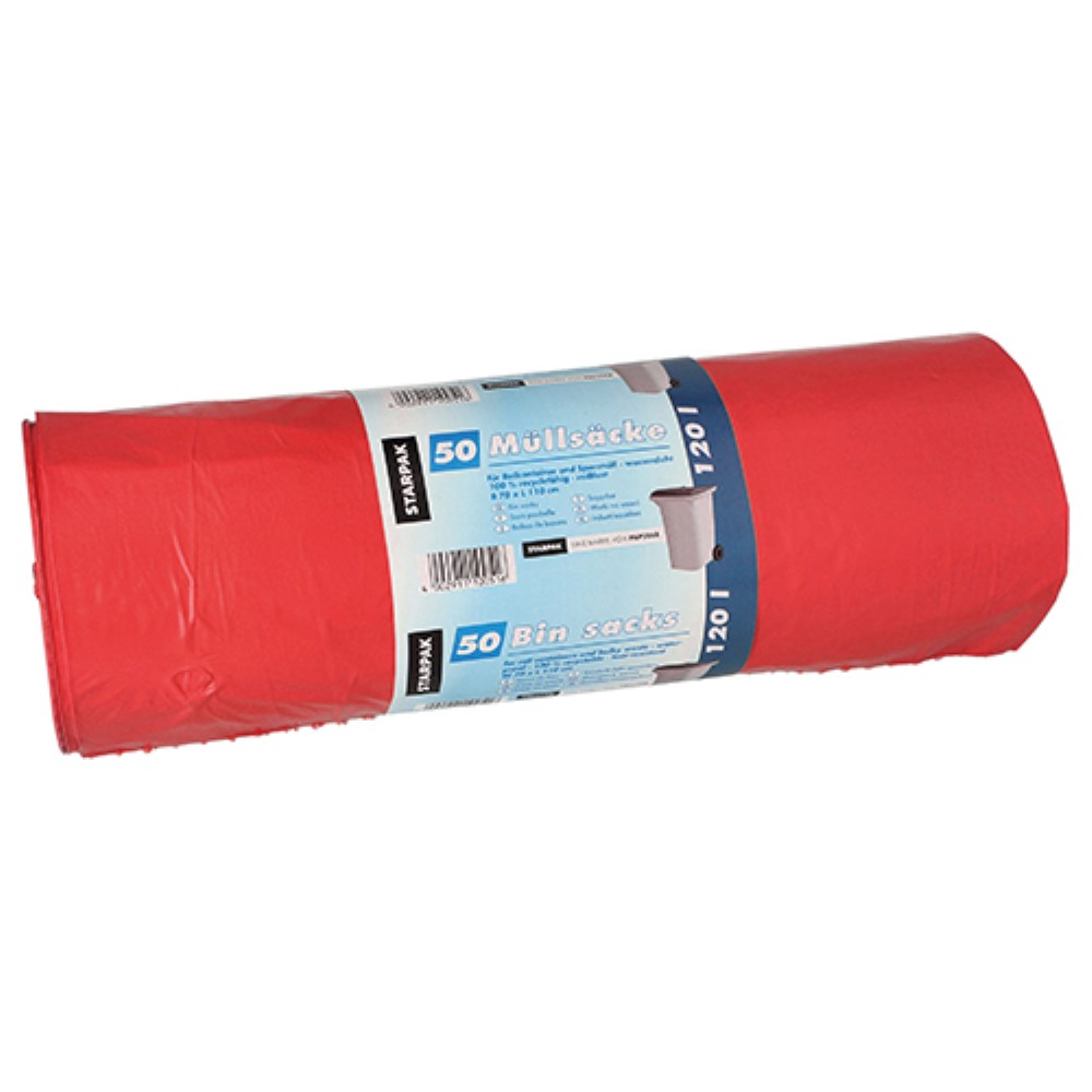 50 Müllsäcke, LDPE 120 l 110 cm x 70 cm rot 40 my