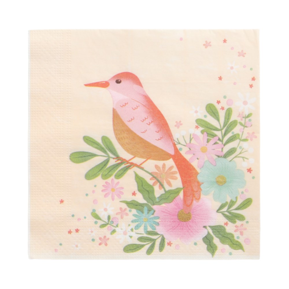 20 Servietten, 3-lagig 1/4-Falz 33 cm x 33 cm "Flowery Bird"