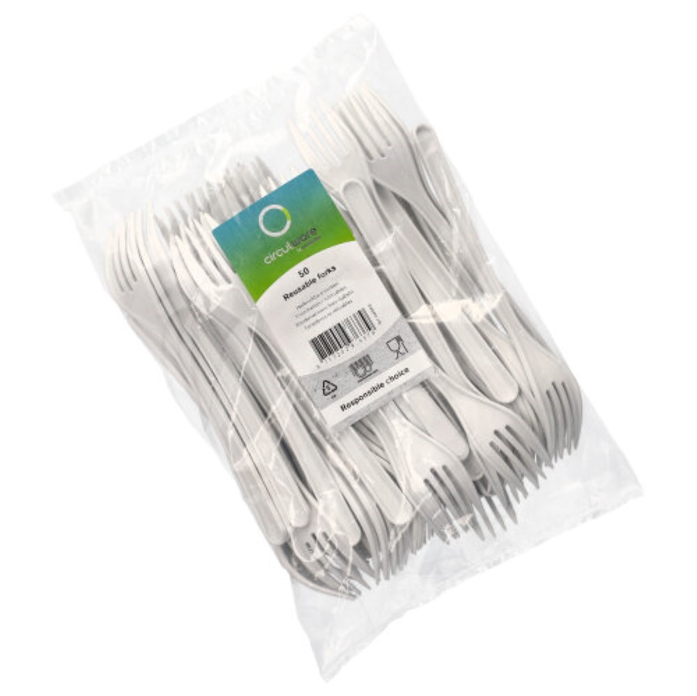 50 "Circulware" Mehrweg-Gabeln PP-MF 18,5 cm weiss extra stabil