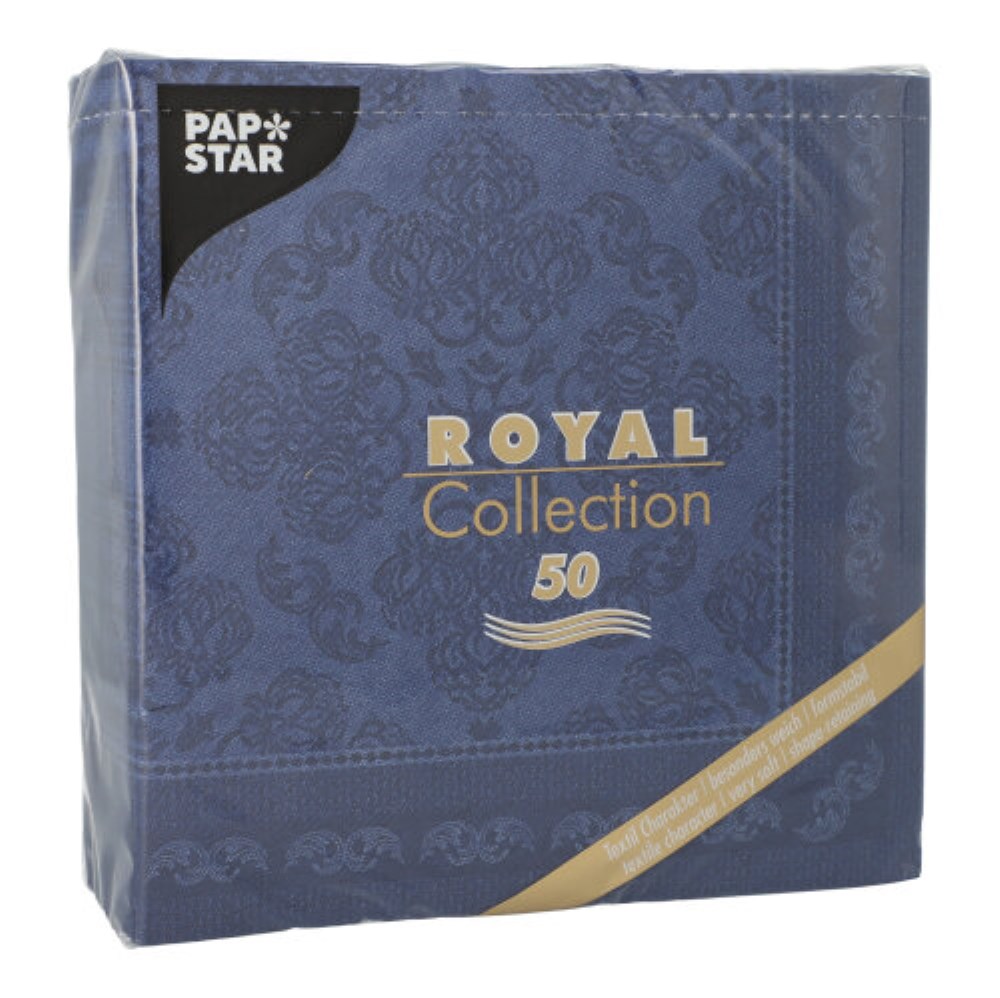 50 Servietten "ROYAL Collection" 1/4-Falz 40 cm x 40 cm dunkelblau "Arabesque"