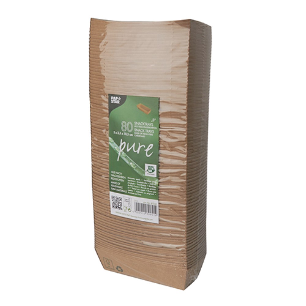 80 Snacktrays, Pappe "pure" 3 cm x 3,3 cm x 10,5 cm braun "100% Fair"
