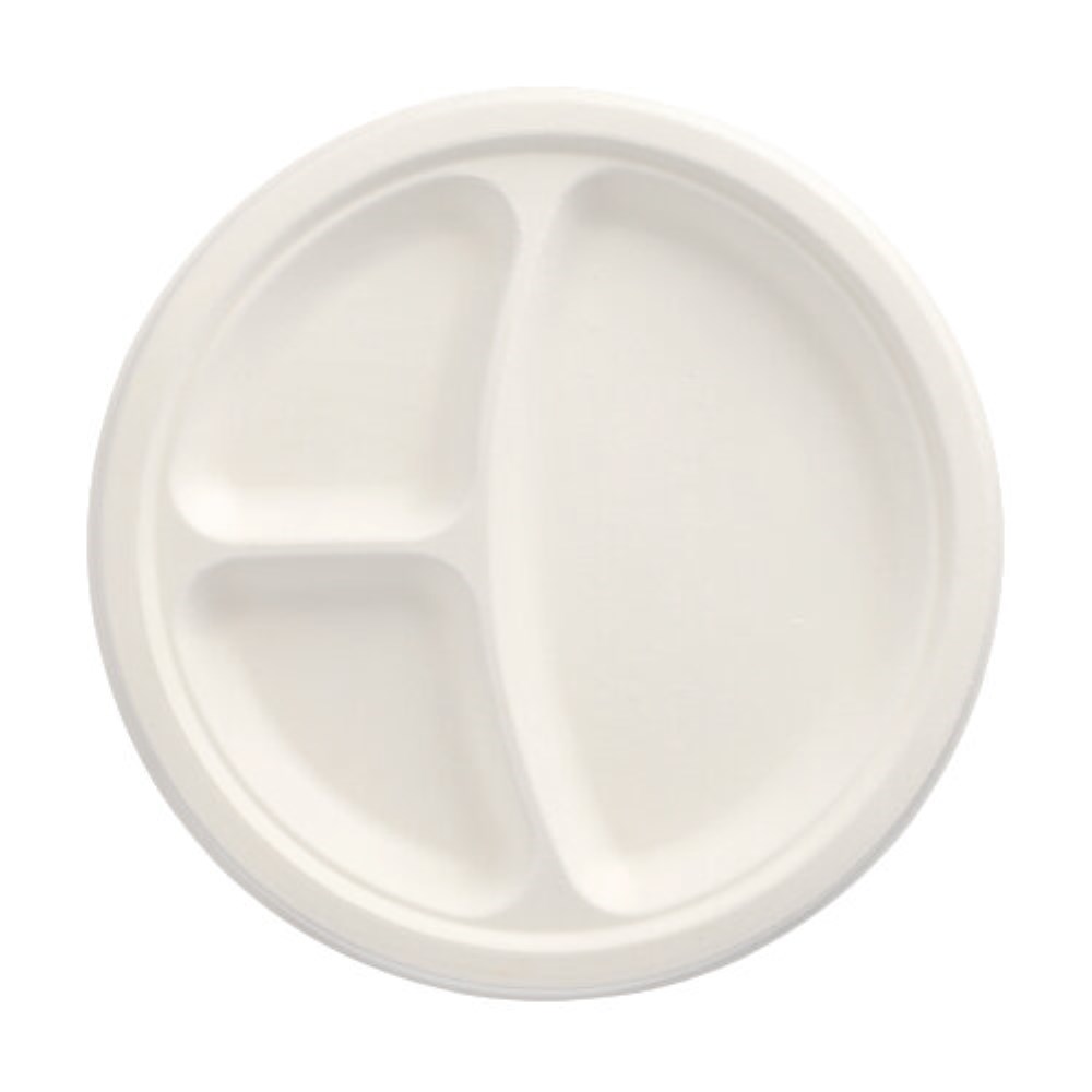 50 Teller, Zuckerrohr "pure" 3-geteilt Ø 23 cm · 2 cm weiss