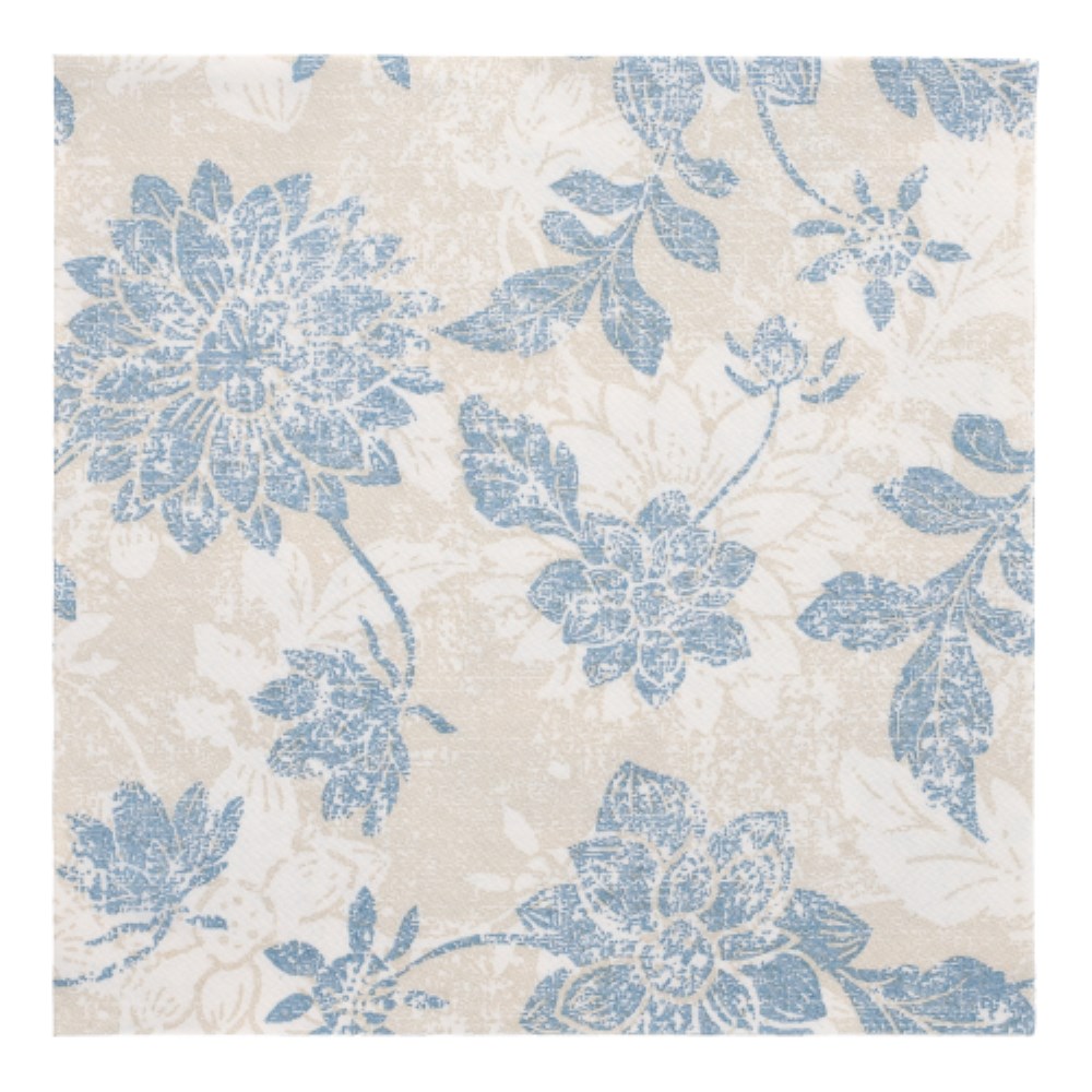 20 Servietten "ROYAL Collection" 1/4-Falz 40 cm x 40 cm arktikblau "Flowers"