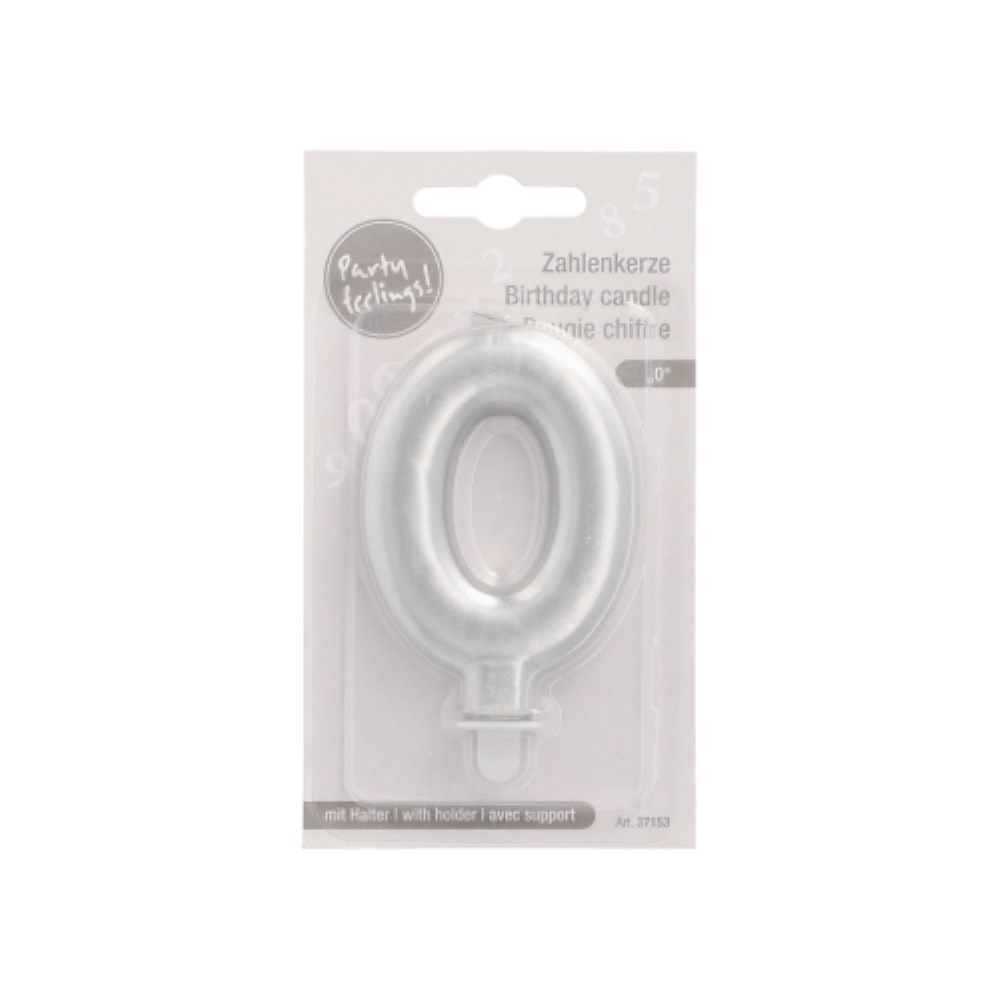 Zahlenkerze mit Halter 7 cm silber "0"