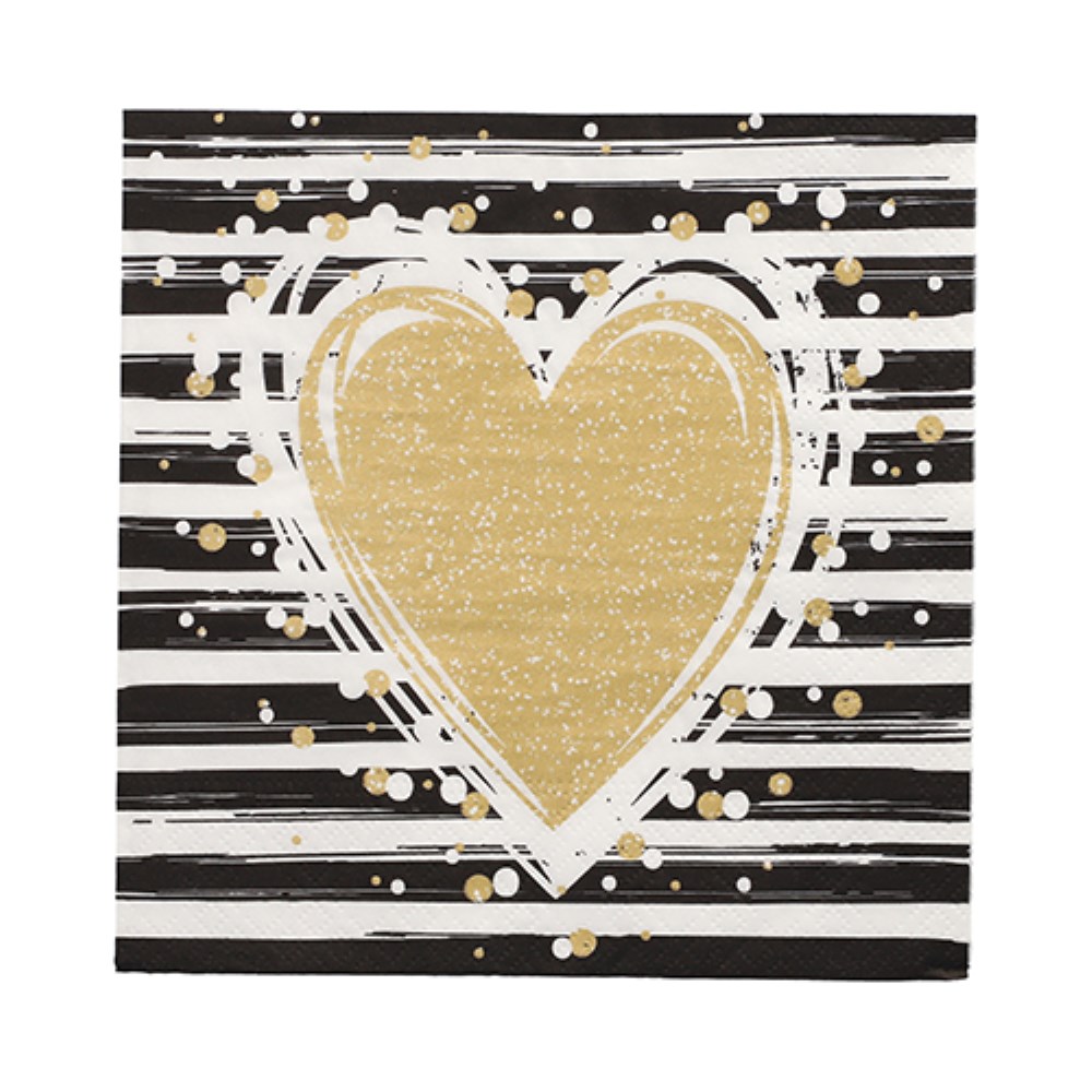 30 Servietten, 3-lagig 1/4-Falz 33 cm x 33 cm "Sparkling Heart"