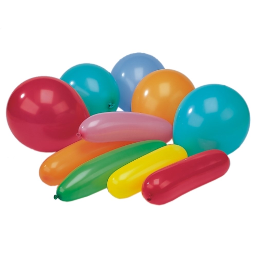 10 Luftballons farbig sortiert "verschiedene Formen"
