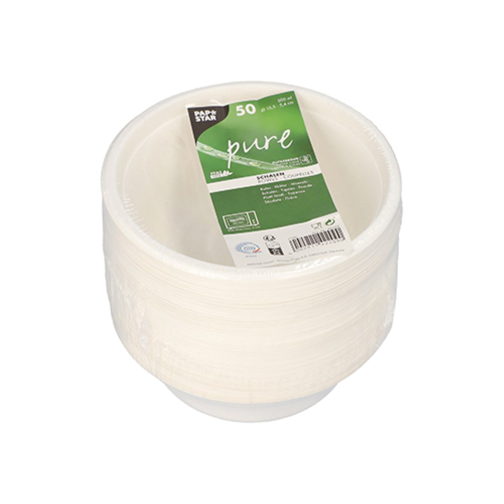 50 Schalen, Zuckerrohr "pure" 500 ml Ø 15,5 cm · 5,4 cm weiss