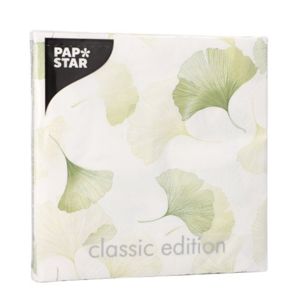 20 Servietten, 3-lagig 1/4-Falz 33 cm x 33 cm "Light Ginko"