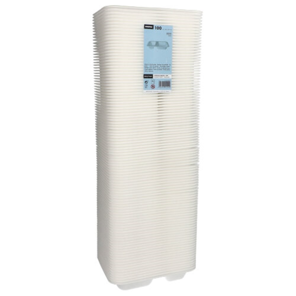 100 Siegelschalen, XPS 2-geteilt 725 ml 4,2 cm x 18,5 cm x 23,5 cm weiss laminiert
