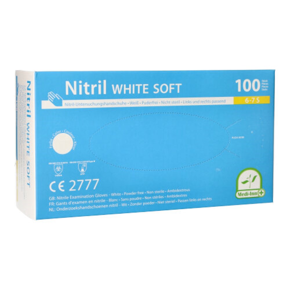 100 "Medi-Inn" Handschuhe Nitril puderfrei "White Soft" weiss Größe S
