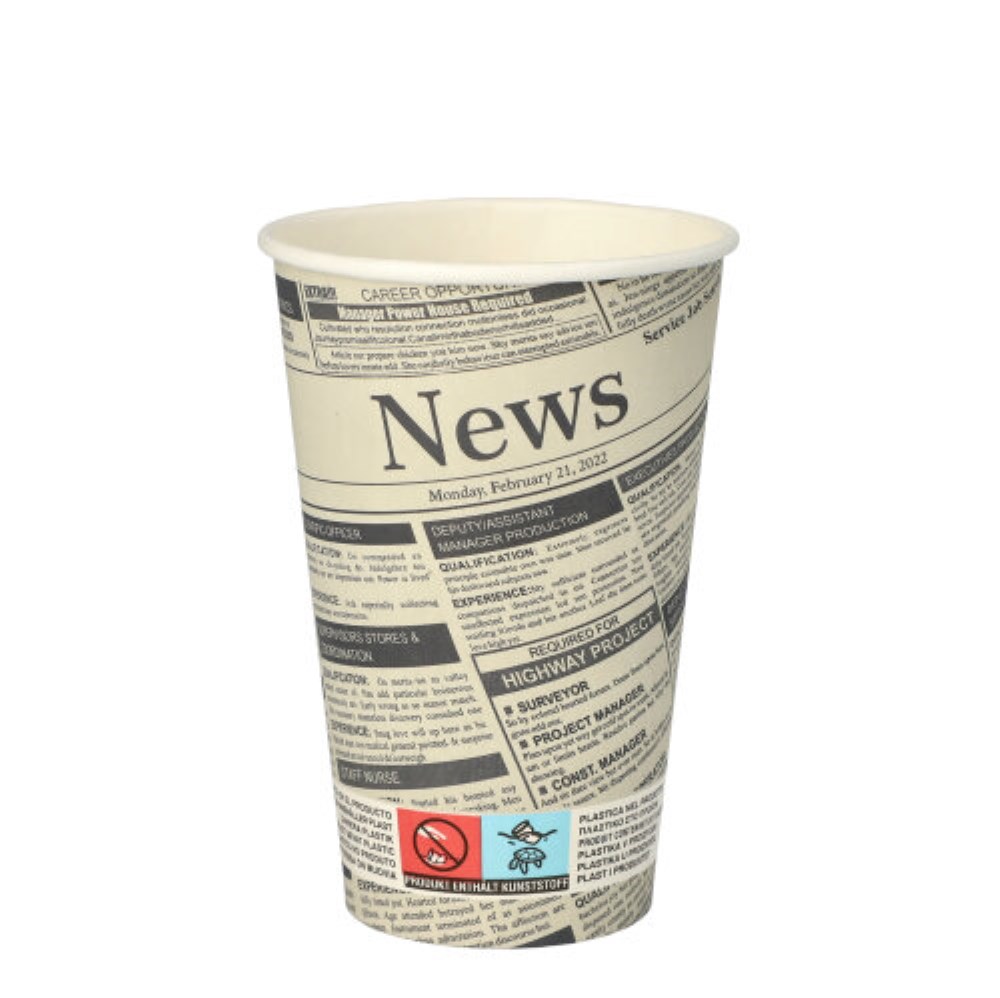 50 Trinkbecher, Pappe "To Go" 0,3 l Ø 8 cm · 11,7 cm weiss "Newsprint" 50 Trinkbecher, Pappe "To Go" 0,3 l Ø 8 cm · 11,7 cm "Newsprint"