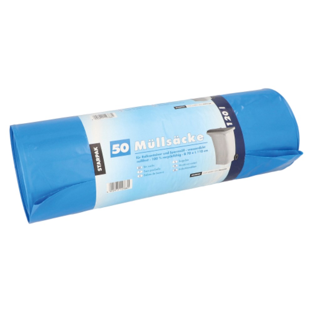 50 Müllsäcke, LDPE 120 l 110 cm x 70 cm blau 45 my