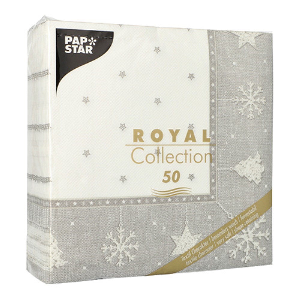 50 Servietten "ROYAL Collection" 1/4-Falz 40 cm x 40 cm silber "X-Mas"