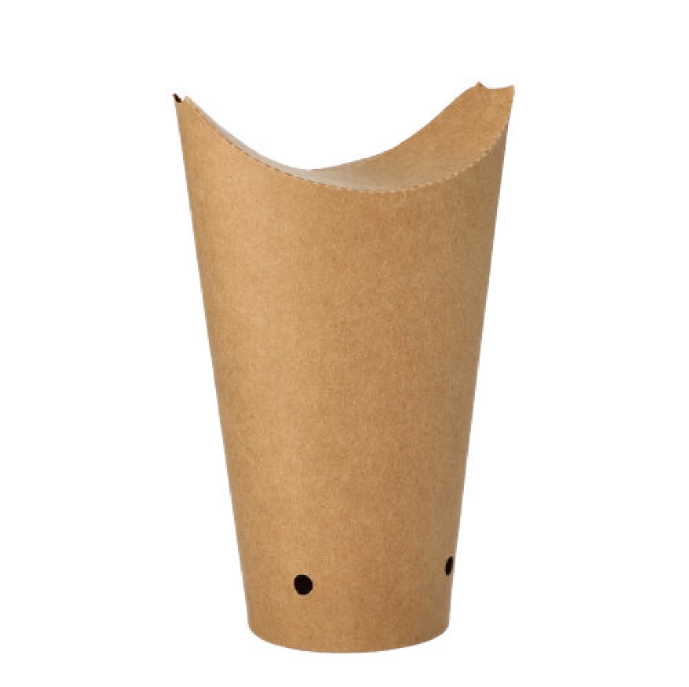 50 Pommes-Frites-Schütte, Pappe rund Ø 6 cm · 17,7 cm braun groß