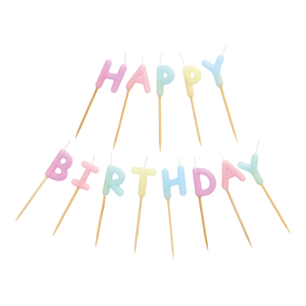 Buchstabenkerzen-Set pastell 8 cm "Happy Birthday"