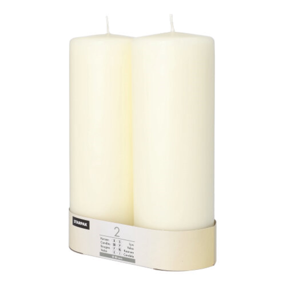 2 Stumpenkerzen Ø 80 mm · 220 mm elfenbein "Ivory" mit Flachkopf 2 Stumpenkerzen Ø 80 mm · 220 mm elfenbein "Ivory" mit Flachkopf