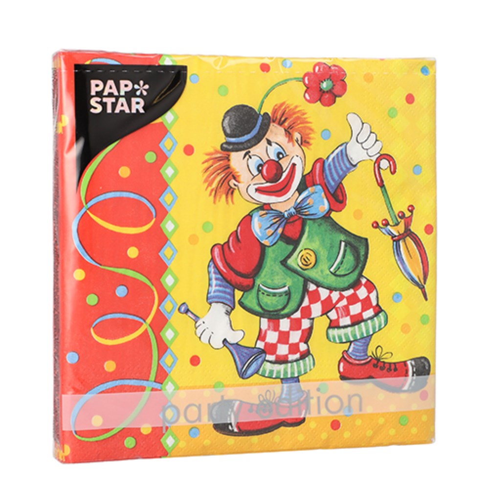 20 Servietten, 3-lagig 1/4-Falz 33 cm x 33 cm "Clown"