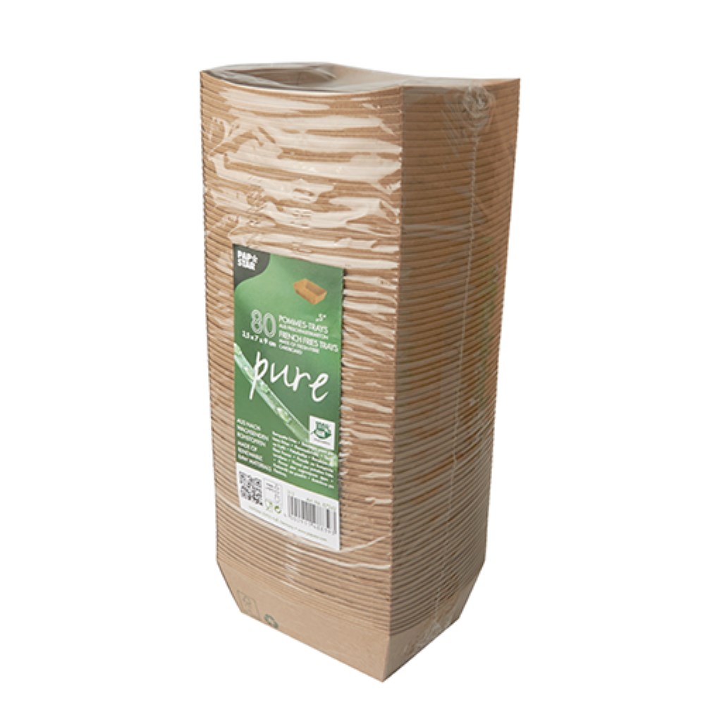 80 Snacktrays, Pappe "pure" 3,5 cm x 7 cm x 9 cm braun "100% Fair" klein
