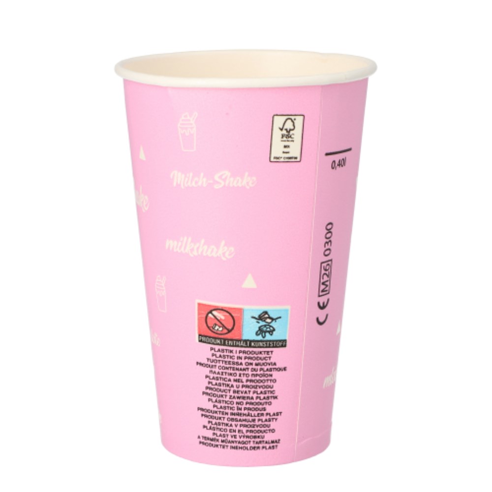 50 Shake-Becher, Pappe 0,4 l Ø 9 cm · 13,9 cm "Milk-Shake"