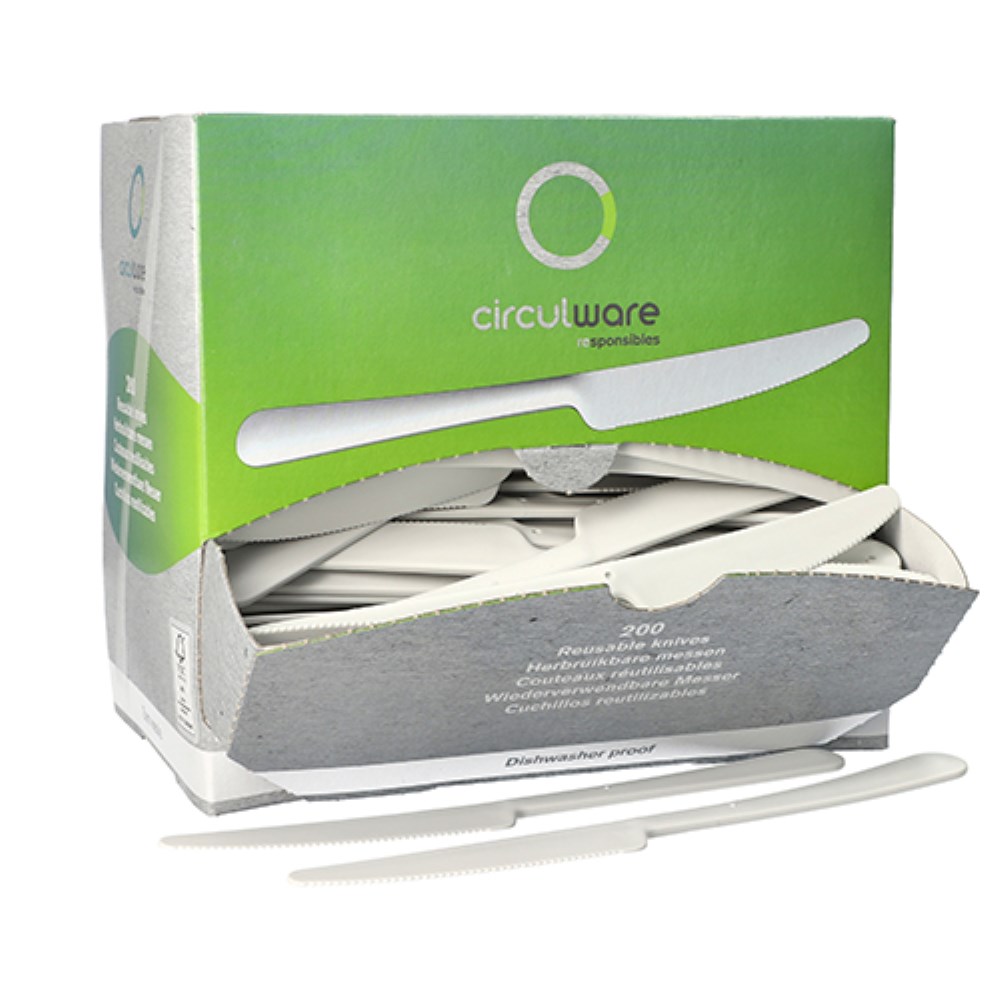 200 "Circulware" Mehrweg-Messer PP-MF 19,7 cm weiss "Gaia" extra stabil, in Spenderbox