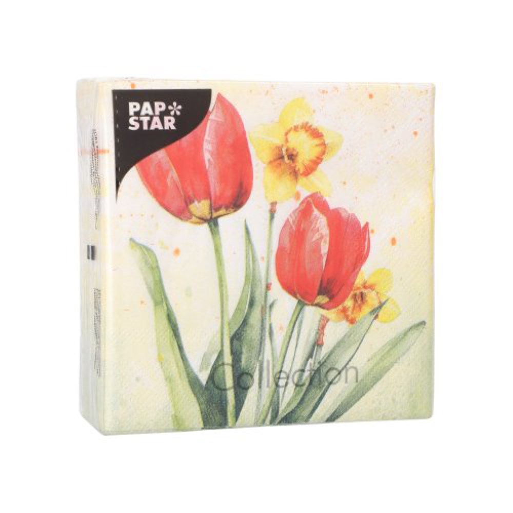 50 Servietten, 3-lagig 1/4-Falz 25 cm x 25 cm "Tulips & Daffodils" 50 Servietten, 3-lagig 1/4-Falz 25 cm x 25 cm "Tulips & Daffodils"