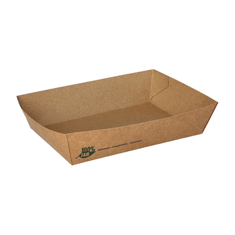 80 Snacktrays, Pappe "pure" 4 cm x 11 cm x 16 cm braun "100% Fair" extra groß