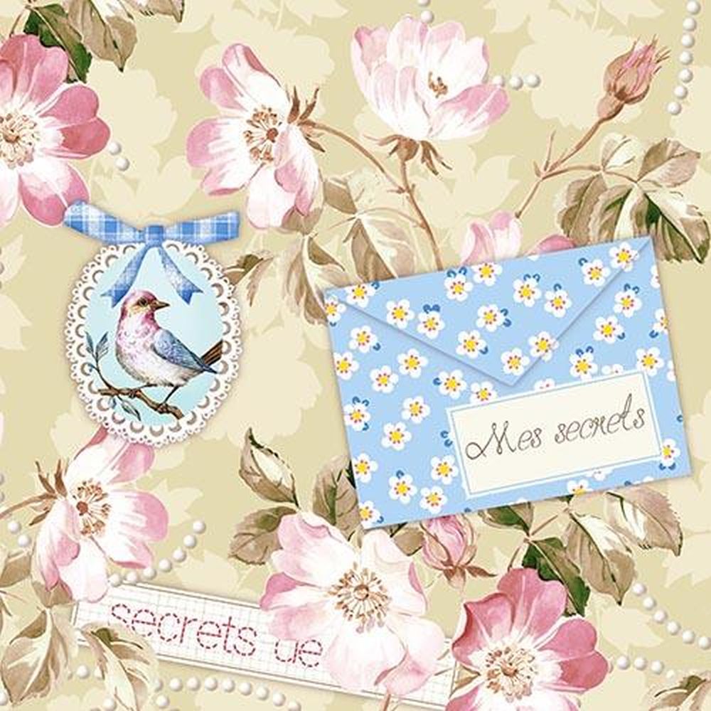 20 Servietten, 3-lagig 1/4-Falz 33 cm x 33 cm "Mes Secrets"