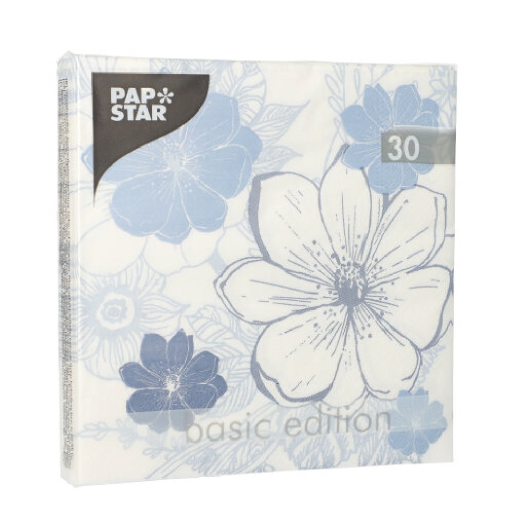 30 Servietten, 3-lagig 1/4-Falz 33 cm x 33 cm "Blue Floret"