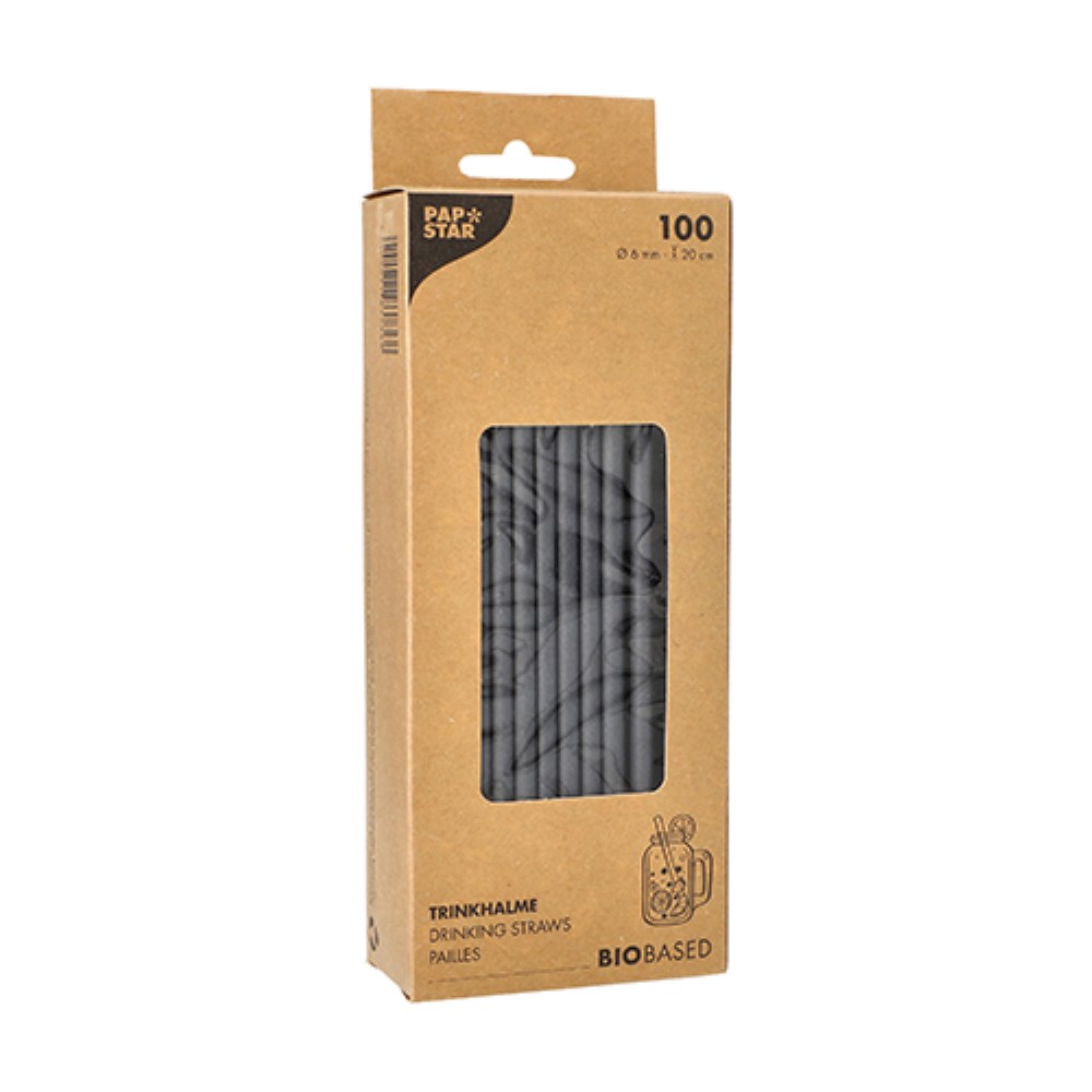 100 Trinkhalme, Papier Ø 6 mm · 20 cm schwarz