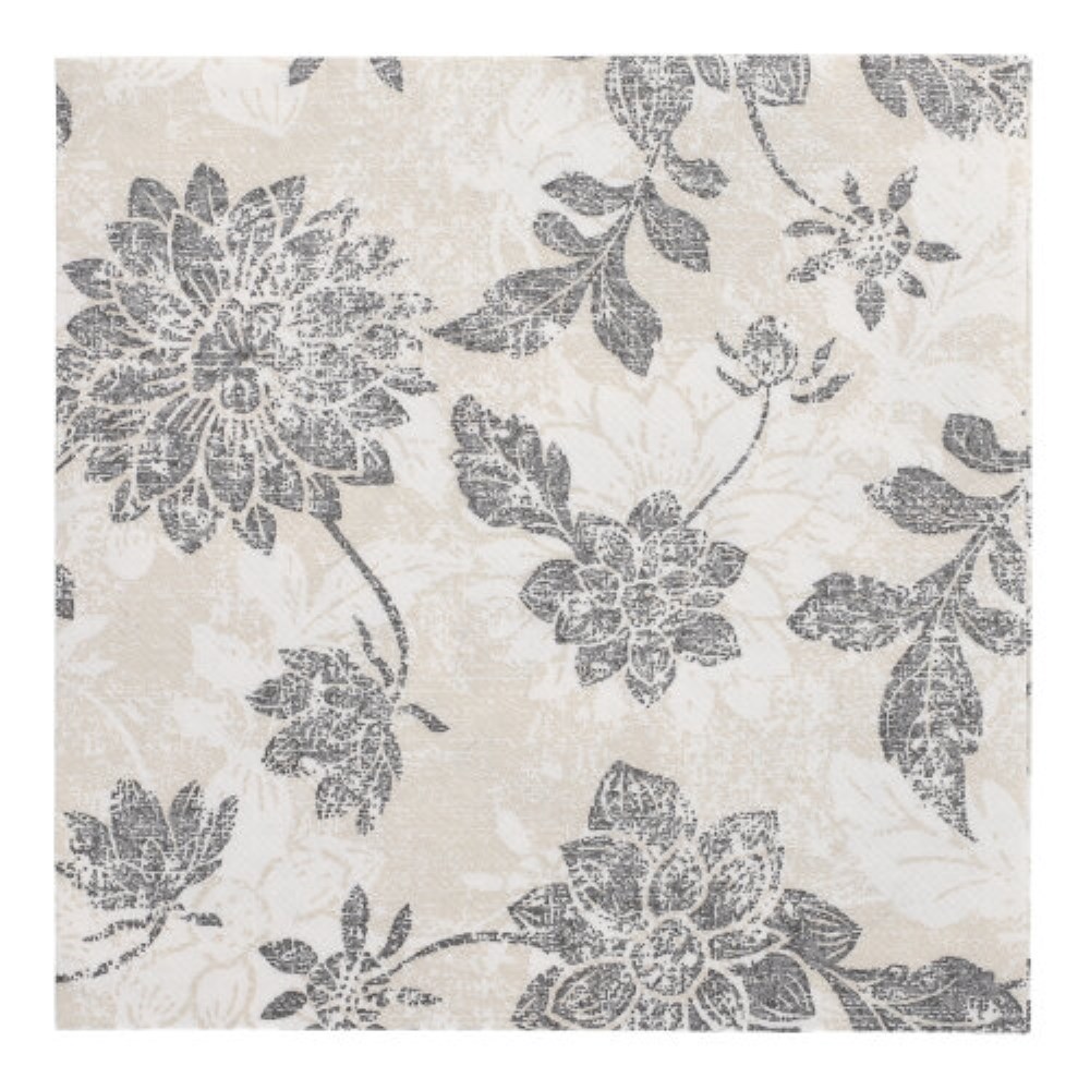 50 Servietten "ROYAL Collection" 1/4-Falz 40 cm x 40 cm anthrazit "Flowers"