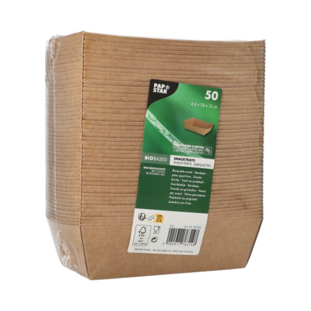 50 Snacktrays, Pappe "pure" 4,3 cm x 13 cm x 7,8 cm braun