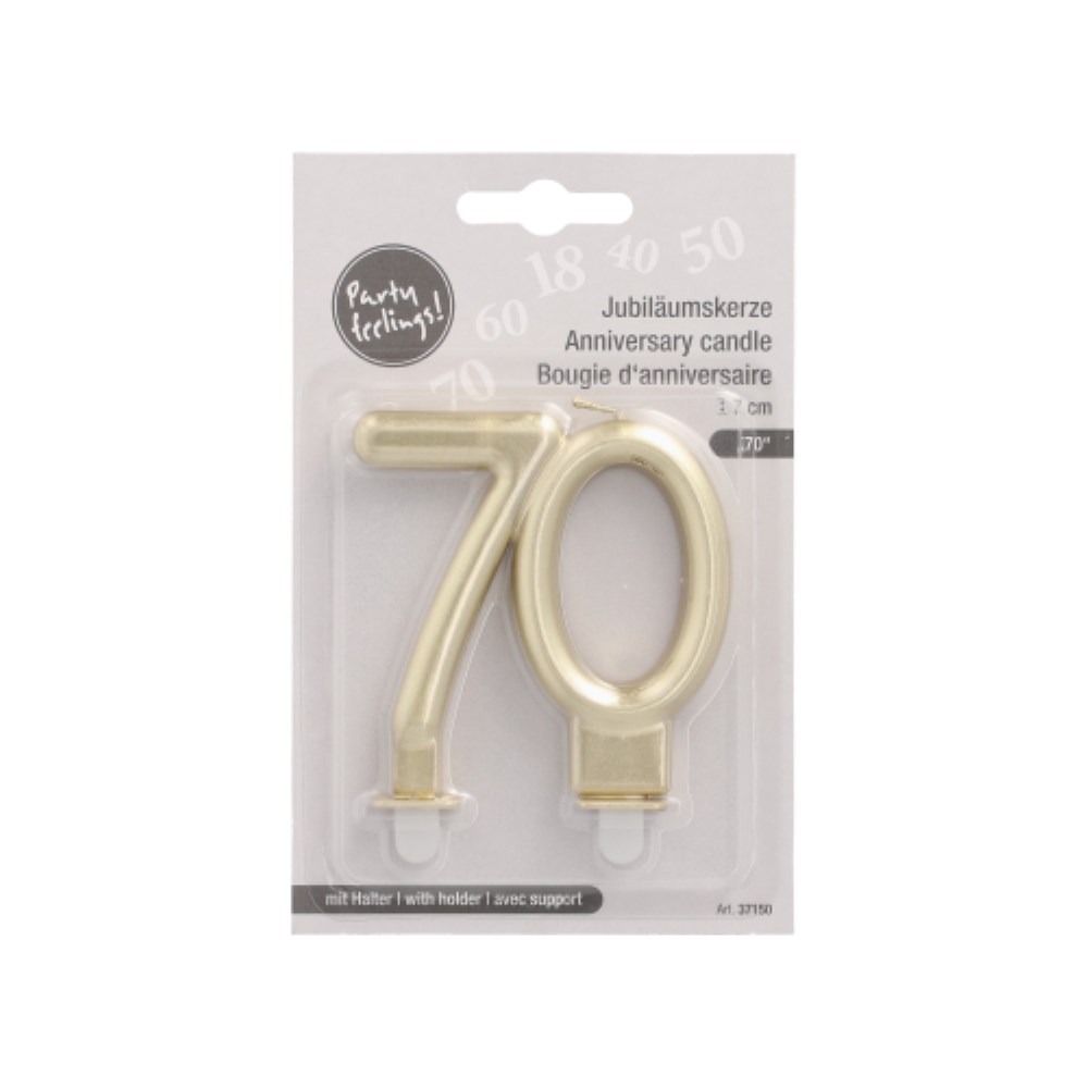 Jubiläumskerzen mit Halter 7 cm gold "70"