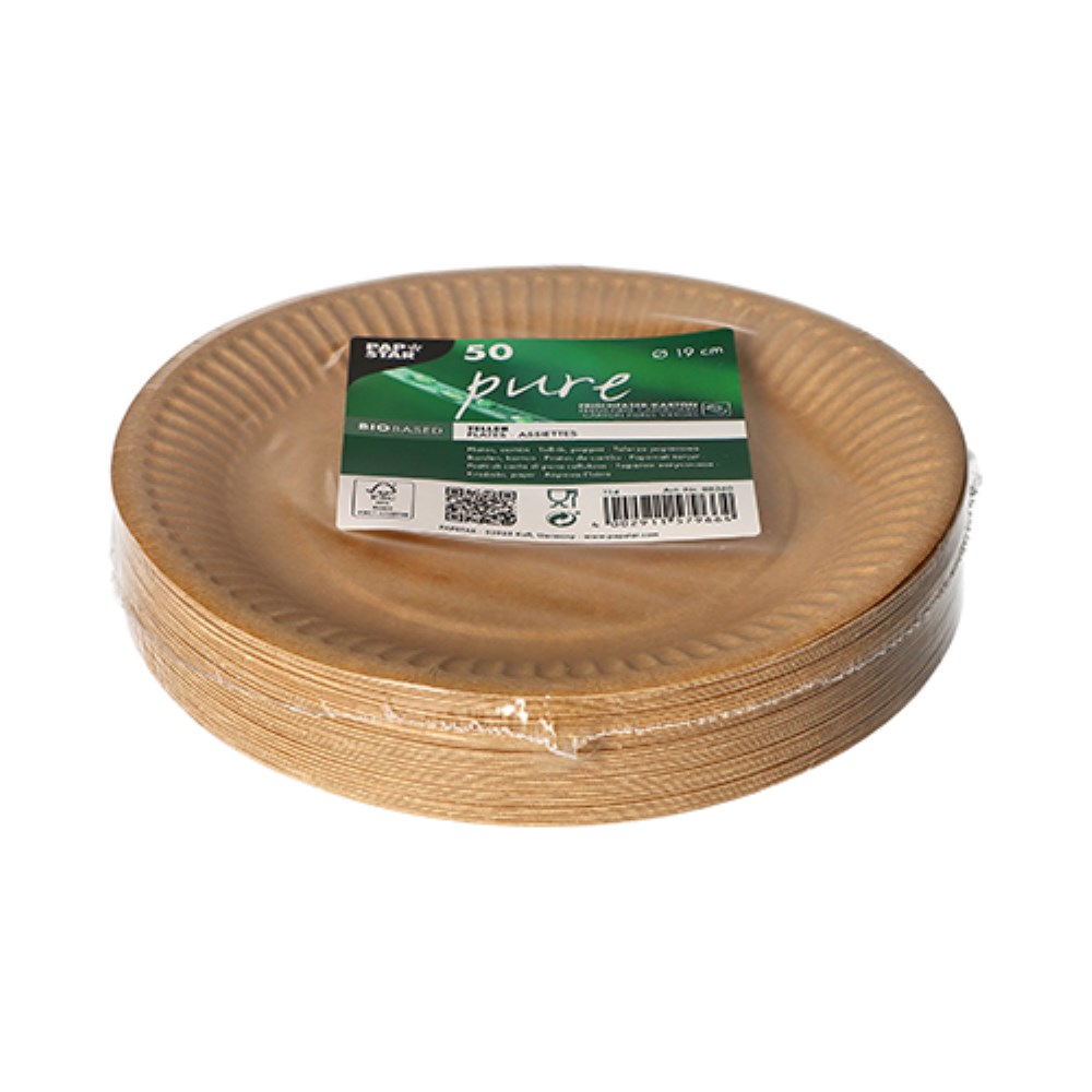 50 Teller, Pappe "pure" rund Ø 19 cm braun