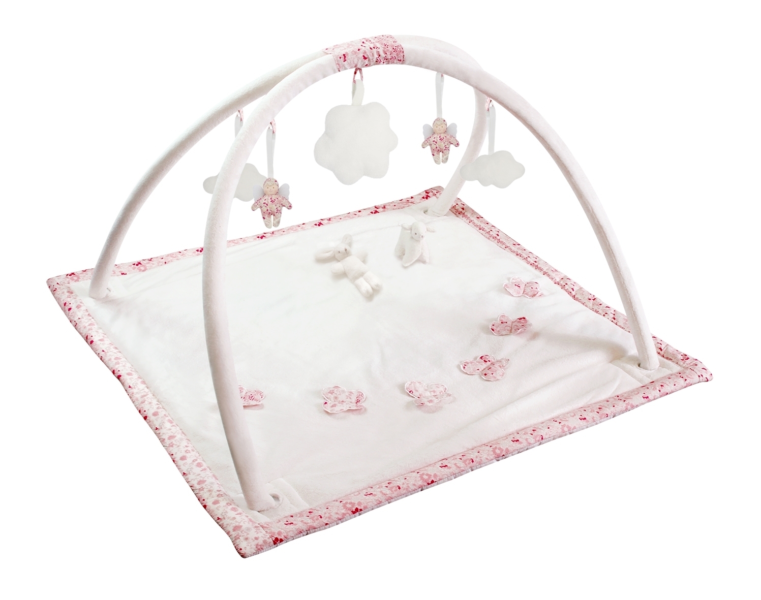 Musik Spielteppich Quadrat Rosa Blumen Schaf & Kaninchen 90cm
