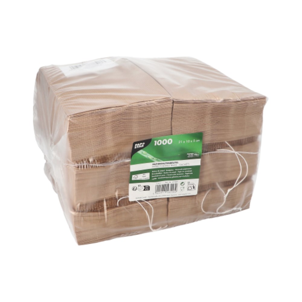 1000 Papierfaltenbeutel gefädelt Kraftpapier 21 cm x 10 cm x 5 cm braun Füllinhalt 0,5 kg
