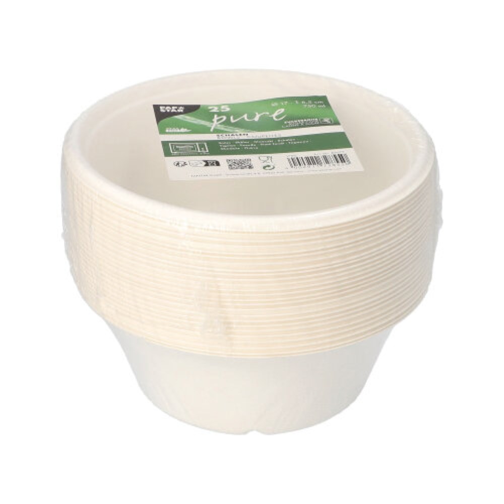25 Schalen, Zuckerrohr "pure" 750 ml Ø 17 cm · 6,5 cm weiss