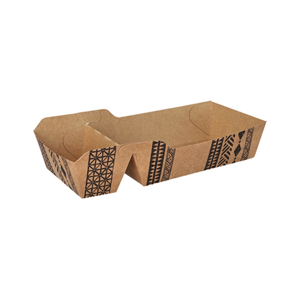 480 Pommes-Frites-Trays, Pappe 2-geteilt 3,5 cm x 7 cm x 16,2 cm braun "Maori" mittel