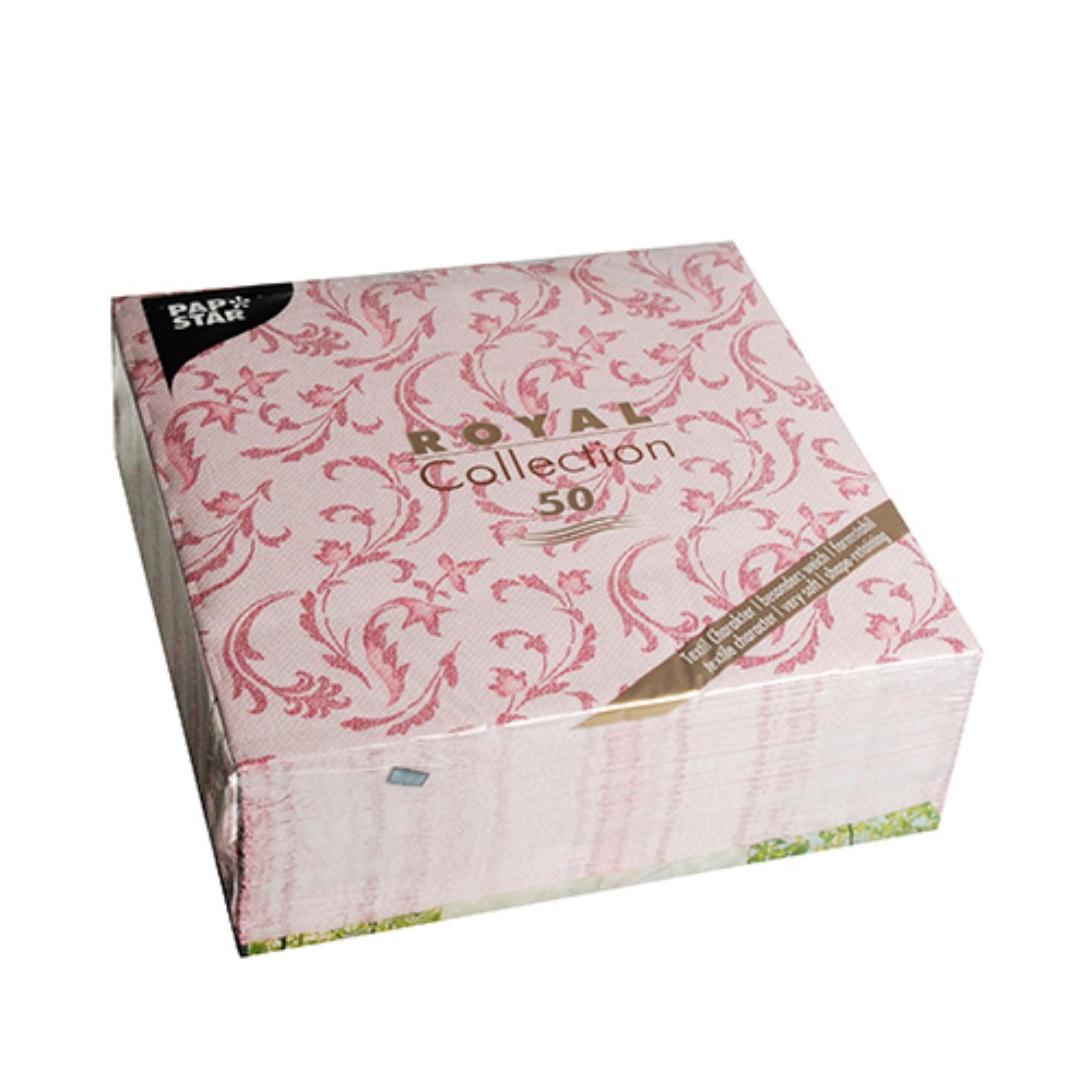 50 Servietten "ROYAL Collection" 1/4-Falz 40 cm x 40 cm bordeaux "Damascato"
