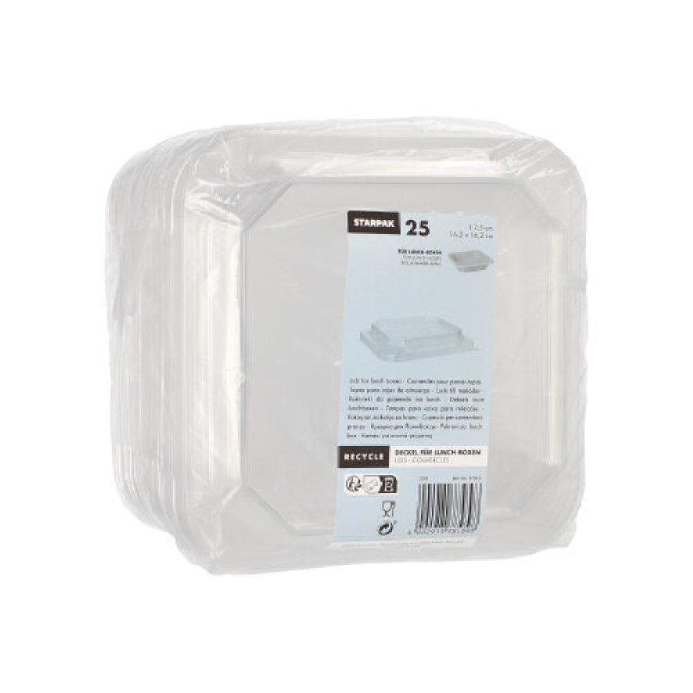 25 Deckel für Lunchboxen PET eckig 2,5 cm x 16,2 cm x 16,2 cm transparent
