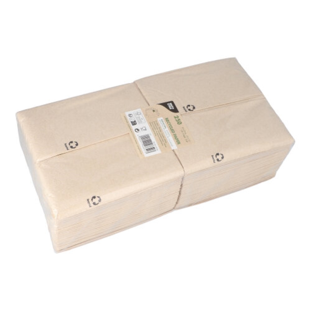 250 Servietten, 2-lagig 1/8-Falz 33 cm x 33 cm natur aus recyceltem Papier