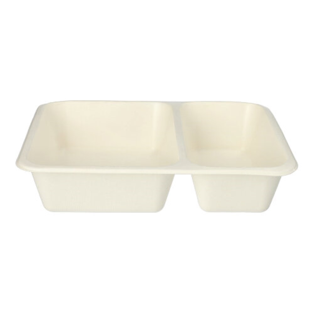 50 Siegelschalen Zuckerrohr 2-geteilt 1200 ml 4,9 cm x 22,7 cm x 17,8 cm