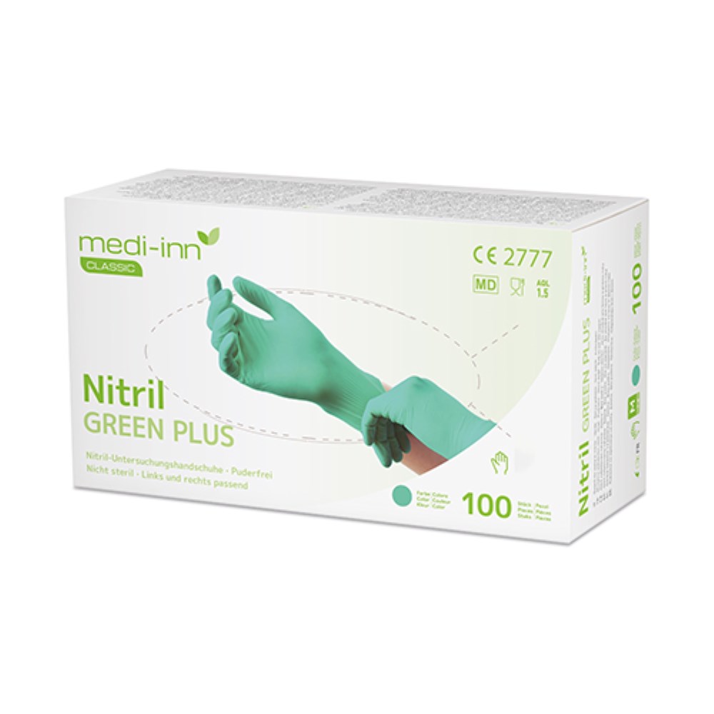 100 "Medi-Inn Classic" Handschuhe, Nitril puderfrei grün "Green Plus" Größe: XS