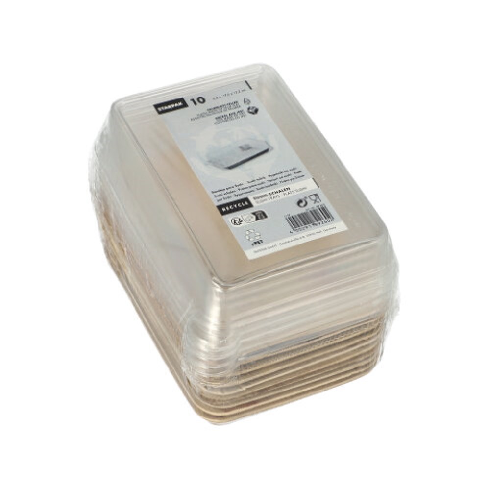 10 Sushi-Schalen Palmblatt eckig 150 ml 4,4 cm x 17,5 cm x 12,2 cm natur mit rPET Deckel "Kombipack"