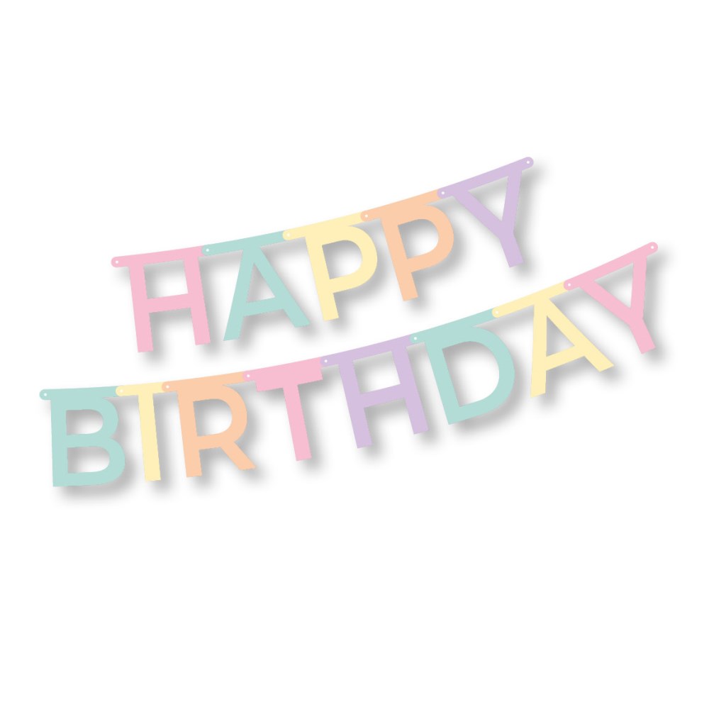 Grußkette 1,8 m x 13,8 cm "Happy Birthday" pastell
