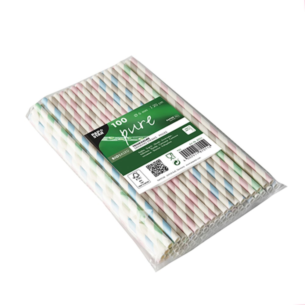 100 Trinkhalme, Papier Ø 6 mm · 20 cm farbig sortiert "Stripes" 100 Trinkhalme, Papier Ø 6 mm · 20 cm farbig sortiert "Stripes"