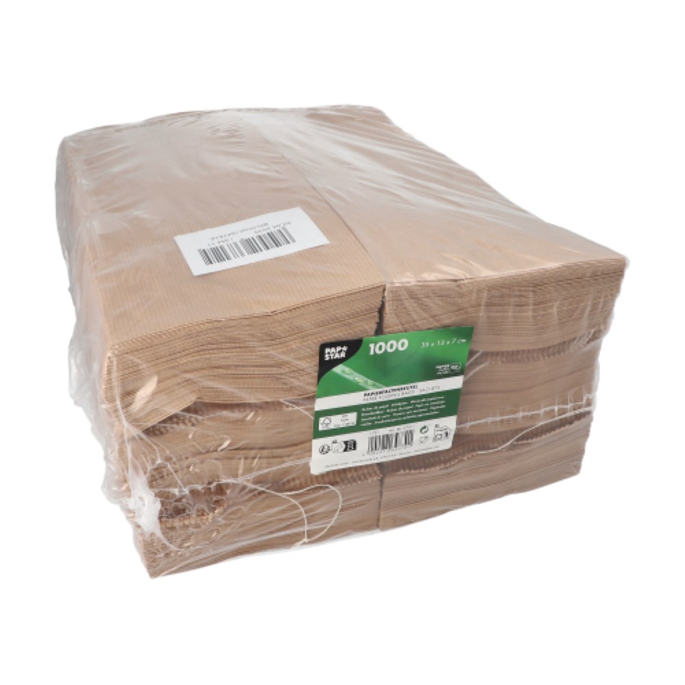 1000 Papierfaltenbeutel gefädelt Kraftpapier 35 cm x 13 cm x 7 cm braun Füllinhalt 2 kg
